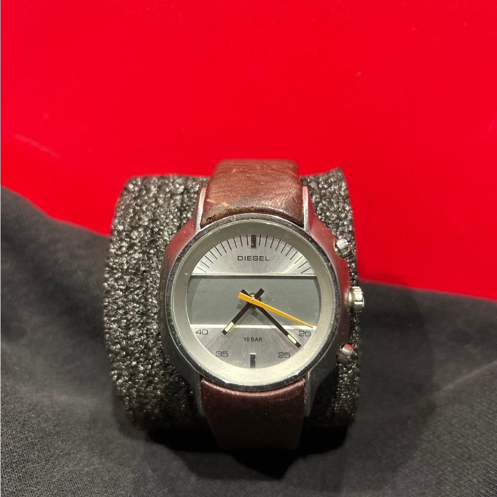 Diesel Silver and Brown Leather Watch